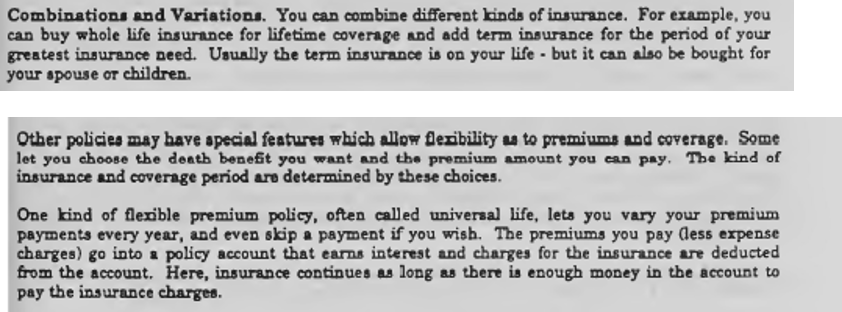 198x - NAIC Life Insurance Buyer's Guide - Scribe (ACLI) - Universal Life Description